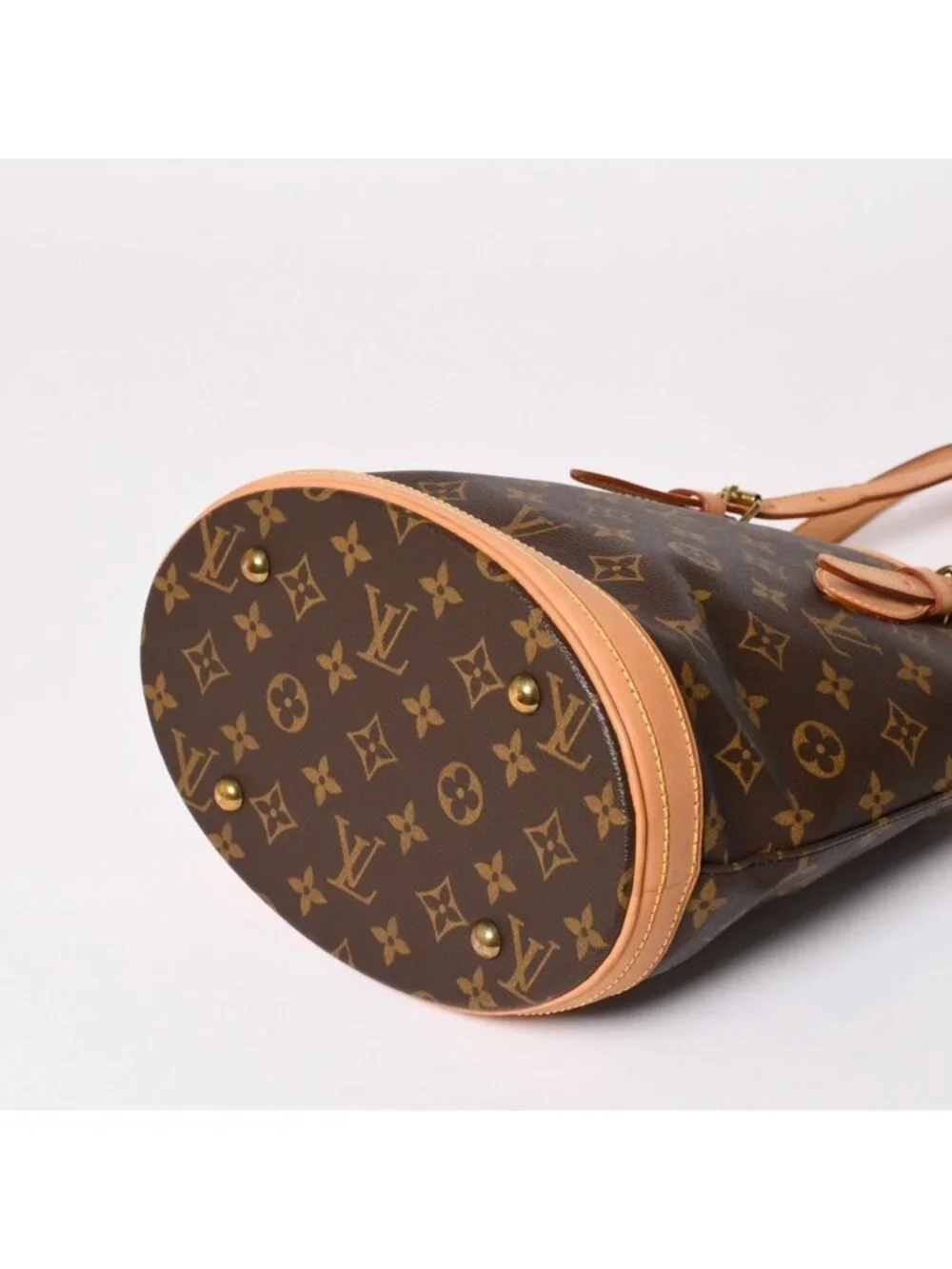 Louis Vuitton Bucket PM Handbag Monogram Brown Leather Gold